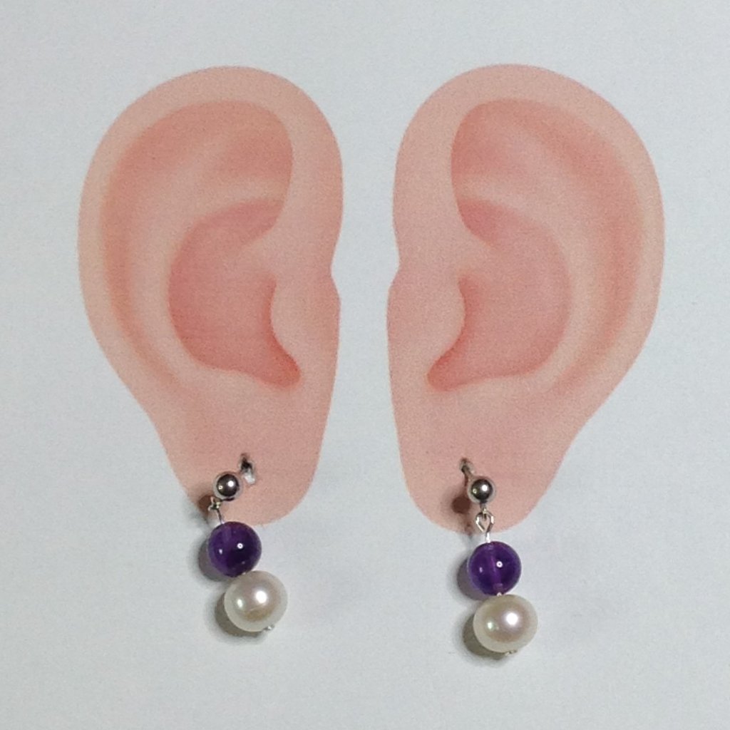 Silver Freshwater Pearl And Amethyst Studs Earring 12$